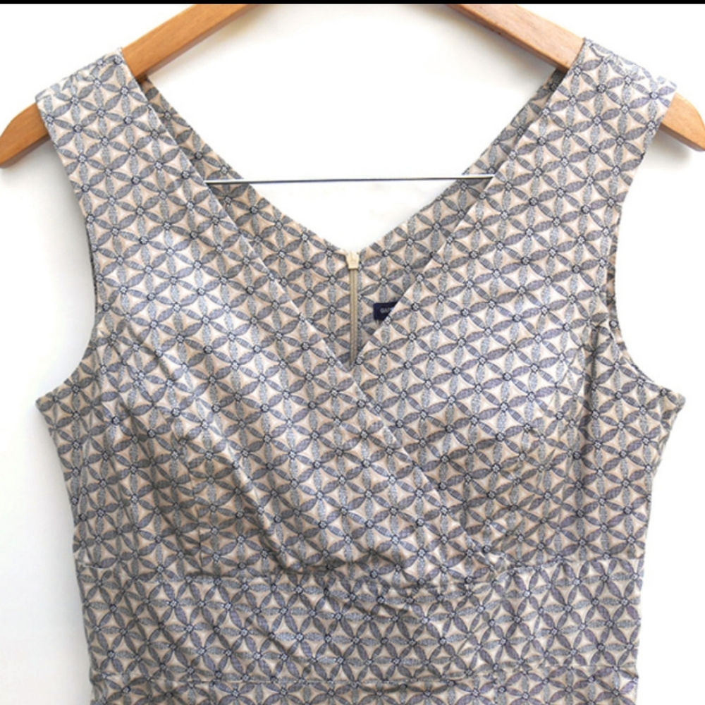 Gap Stretch Cotton Sheath Wrap Neutral Print Dress